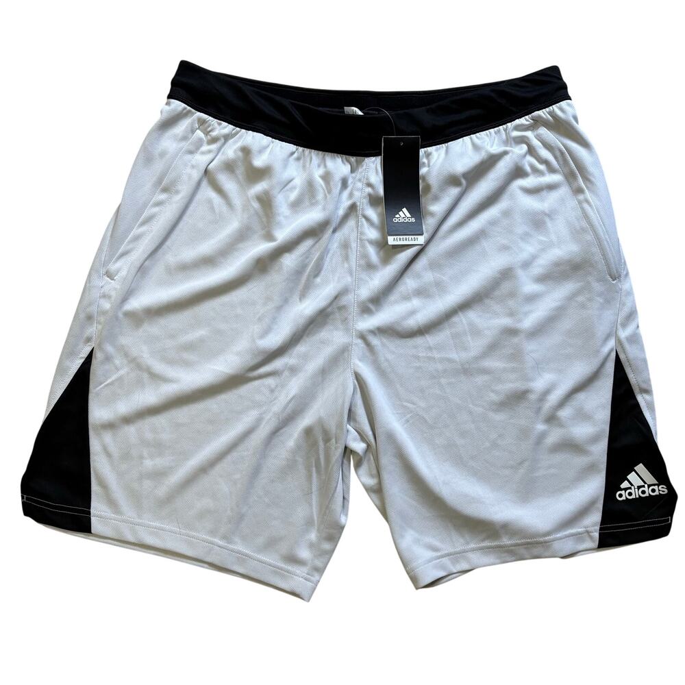NWT adidas Men’s Knit Athletic Shorts Aeroready Icon 2.0 White Black Size XL